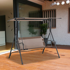 2-Seater Patio Swing Chair, Outdoor Adjustable Canopy Porch Swing with Armrests, Texeline Fabric and Steel Frame, Brown