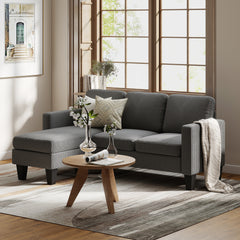 Sectional Sofa, L Shaped Couch, with Reversible Chaise or Ottoman, Dark Gray