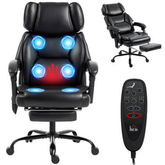 High Back Vibration Massage Office Chair Heated Reclining Computer Chair w/ Footrest, Swivel Wheels, Remote, Black