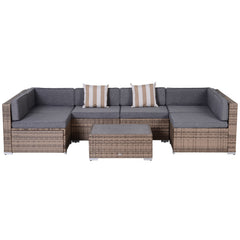 7-Piece Outdoor Wicker Patio Sofa Set, Modern Rattan Conversation Furniture Set with Cushions, and Tea Table, Gray