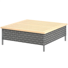 Outdoor Side Table with PE Rattan, Patio End Table with Natural Fir Wood Top, Weather Resistant Accent Table for Patio Pool Porch, Gray