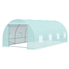 20' x 10' x 7' Walk-In Tunnel Greenhouse with Zippered Door & 8 Mesh Windows, Large Garden Green House Kit, Galvanized Steel Frame, Green
