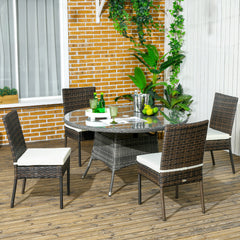 4 PE Rattan Outdoor Dining Chairs with Cushions, Patio Wicker Dining Chairs with Backrest, Brown