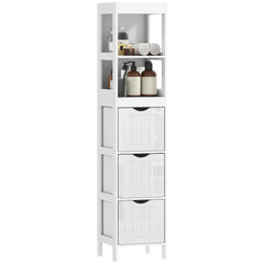 Narrow Bathroom Storage Cabinet, Bathroom Cabinet with 3 Drawers & 2 Open Shelves, Slim Bathroom Floor Cabinet, White