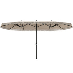15ft Rectangle Patio Umbrella UPF30+ Extra Large Outdoor Umbrella with Fringe and Crank Handle, Cream White