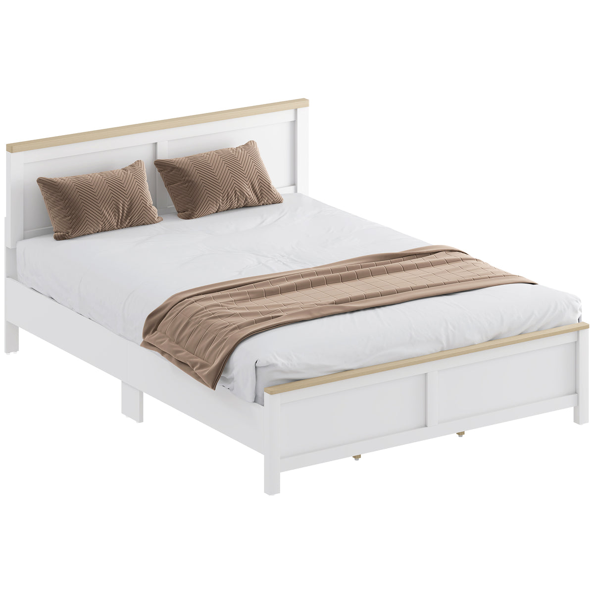 Queen Bed Frame with Headboard, Modern Platform Bed Frame with Wooden Slats, No Box Spring Needed, Easy Assembly, White