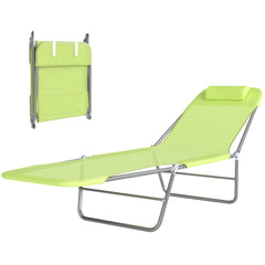 Folding Chaise Lounge Pool Chairs, Outdoor Sun Tanning Chairs with Pillow, Reclining Back, Steel Frame & Breathable Mesh for Beach, Yard, Patio,  Green