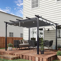 10' x 10' Outdoor Retractable Pergola Canopy, Aluminum Patio Pergola, Backyard Shade Shelter for Garden & Parties, Gray