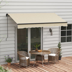12' x 10' Retractable Awning, 280gsm UV Resistant Sunshade Shelter for Deck, Balcony, Yard, Beige and White