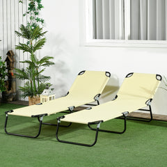2 Piece Folding Chaise Lounge Pool Chairs, Outdoor Sun Tanning Chairs , Steel Frame for Beach, Yard, Patio, Beige