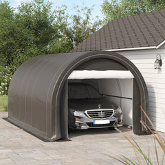 10' x 16' Carport, Heavy Duty Portable Garage Storage Tent with Large Zippered Door, Anti-UV PE Canopy Cover for Car, Truck, Boat, Motorcycle, Bike, Garden Tools, Outdoor Work, Gray
