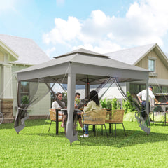 Outdoor Patio Pop Up Canopy Gazebo Shelter with Zipper Netting, Carry Bag, 11' x 11', Light Gray