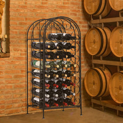 35 Bottle Wrought Iron Wine Rack Cabinet with Lock,  Black