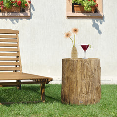 17" Tall Tree Stump End Table, Concrete Sofa Side Table for Indoor and Outdoor Use, Garden Stool
