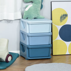 Qaba 3 Tier Kids Storage Unit, Toy Organizers and Storage with 3 Drawer Chest for Kids Bedroom Nursery Kindergarten Living Room for Boys Girls Toddlers, Blue