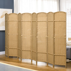 Folding Room Divider Screen 8 Panel 5.6 ' Tall Privacy Screen Freestanding Room Partition for Home Office, Nature Wood