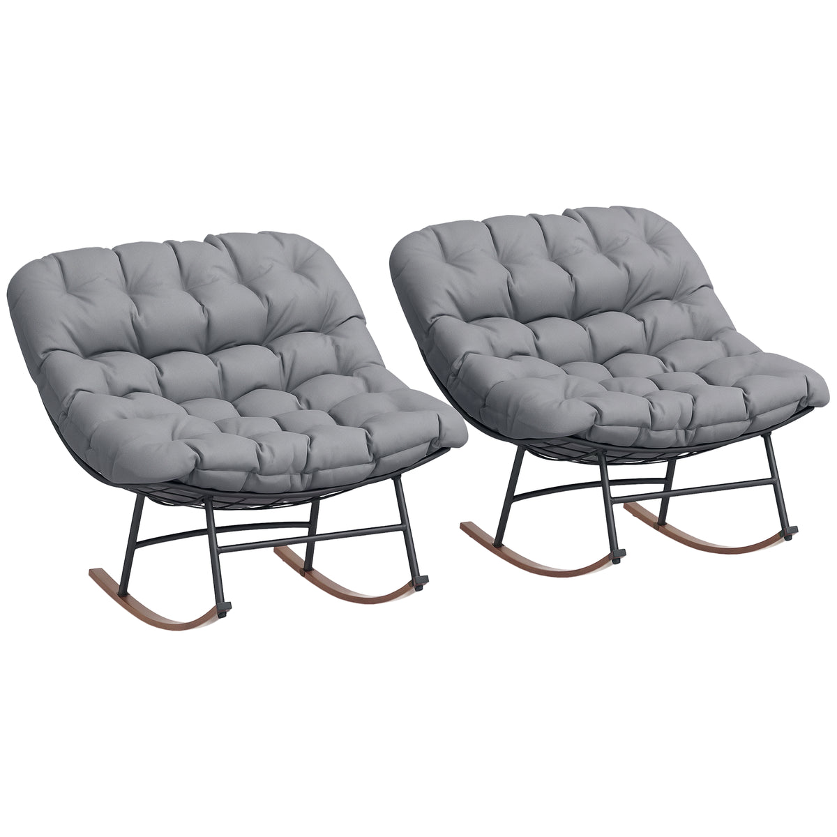 Outdoor Rocking Chair Patio Set of 2, Oversized Rocking Papasan Chairs with Cushions for Garden Porch, 265 lbs., Gray