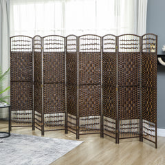 8 Panel Folding Room Divider Portable Privacy Screen Wave Fiber Room Partition for Home Office Brown