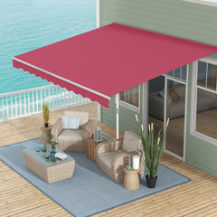 13' x 8' Retractable Awning, Patio Awnings, Sunshade Shelter w/ Manual Crank Handle, UV & Water-Resistant Fabric and Aluminum Frame for Deck, Balcony, Yard, Wine Red