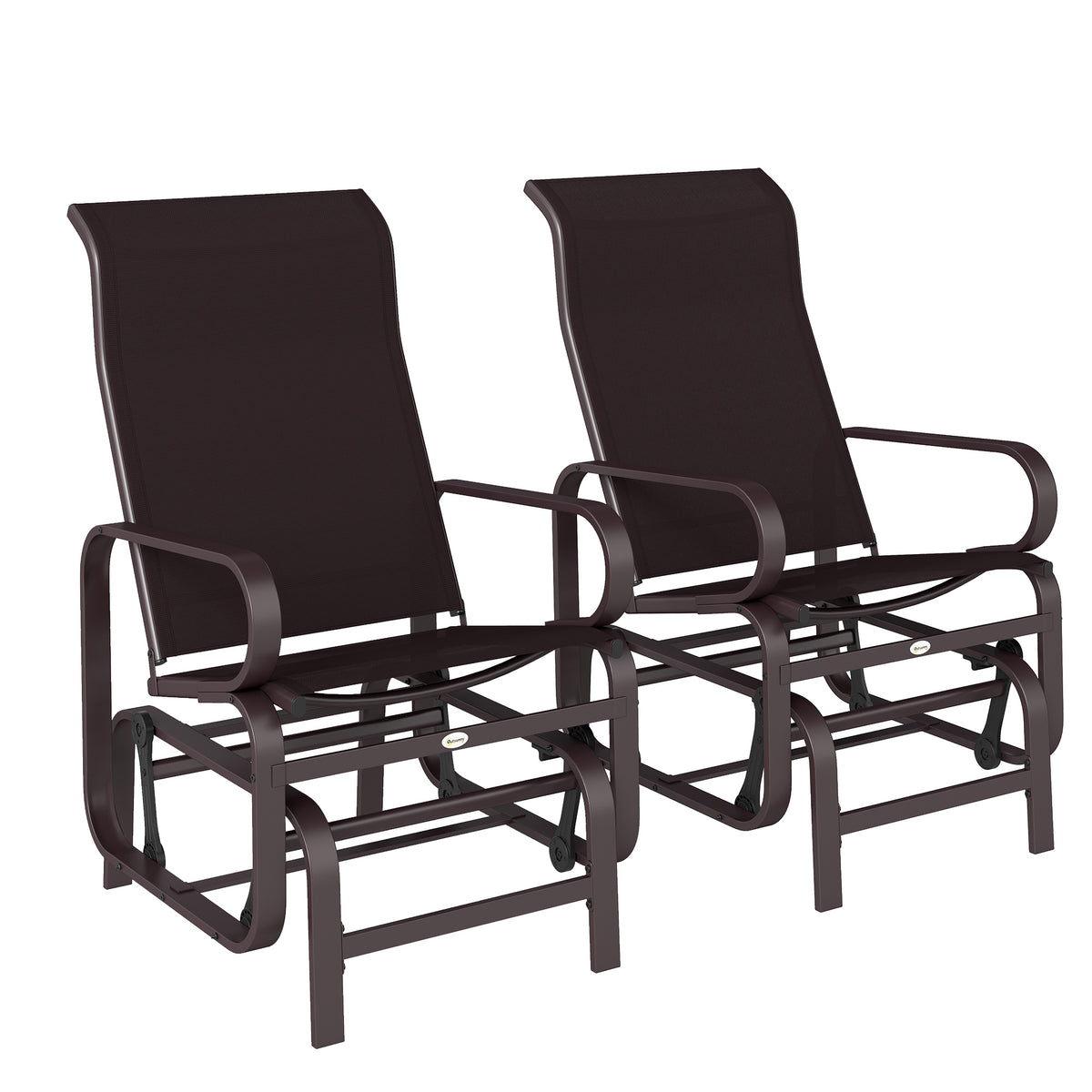 Gliding Lounger Chair Set of 2, Single Rockers with Lightweight Metal & Mesh Construction, Brown