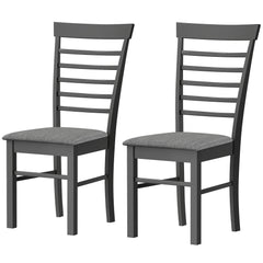 Wooden Dining Chairs Set of 2, Farmhouse Upholstered Kitchen Chairs with Rubber Wood Frame, Black and Gray