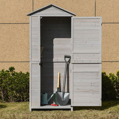 Wooden Garden Cabinet 4-Tier Storage Shed Lockable Organizer w/ Foot Pad Handle