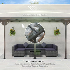 14.5' x 10' Outdoor Polycarbonate Pergola, Transparent UV Blocking Awning, Hardtop Deck Gazebo, Aluminum, Gray