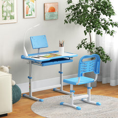 Kids Desk and Chair Set with USB Light, Storage Drawer, Blue