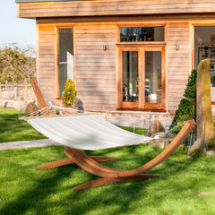 Outdoor Hammock with Stand, Extra Large Heavy Duty Wooden Frame, No Tree Needed, 12.8' Indoor Outside Boho Style Nap Bed, Natural Cotton, White
