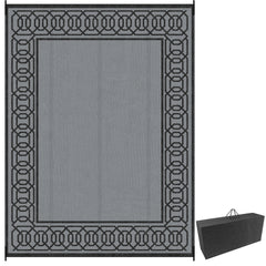 Outdoor Rug for Patio, 9' x 12' Waterproof Large Mat, Reversible Plastic Straw Rug for Decor, Portable Outside RV Camping Area Carpet Mat for Backyard Porch Deck Picnic, Black & Gray Border