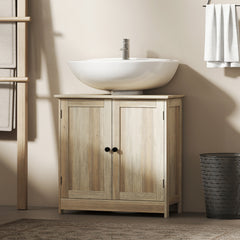 Bathroom Vanity Cabinet, Under Sink Bathroom Cabinet with 2 Doors and Adjustable Shelf, Weathered Gray Oak