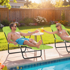 Folding Chaise Lounge Chair, Pool Sun Tanning Chair, Outdoor Lounge Chair with Reclining Back, Breathable Mesh Seat, Headrest for Beach, Yard, Patio, Green