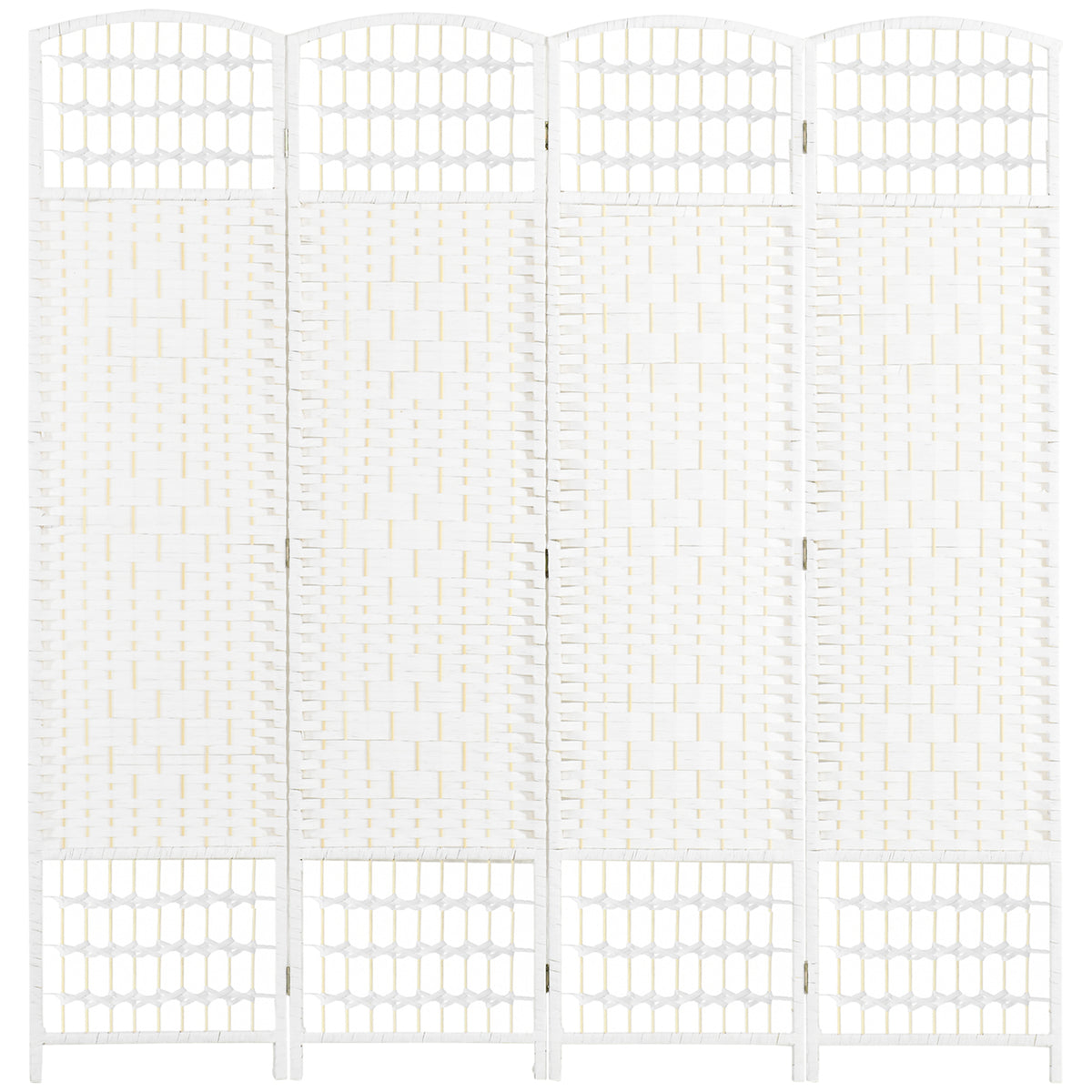 4 Panel Folding Room Divider Portable Privacy Screen Wave Fiber Room Partition for Home Office White