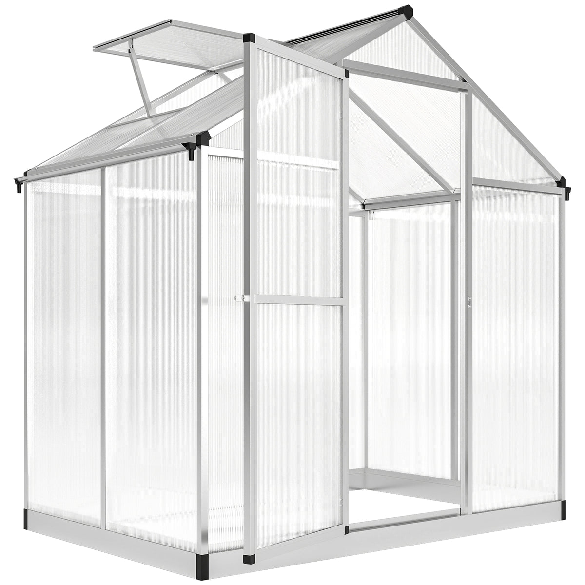 4' L x 6' W Walk-In Polycarbonate Greenhouse with Roof Vent for Ventilation & Rain Gutter for Winter