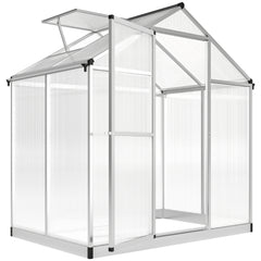 4' L x 6' W Walk-In Polycarbonate Greenhouse with Roof Vent for Ventilation & Rain Gutter for Winter