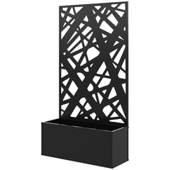 Metal Planter Box Raised Garden Bed with Decorative Privacy Screen, Wall-mounted or Freestanding, 24" x 9.1" x 44.5"