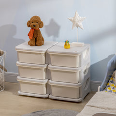 Qaba 3 Tier Kids Storage Unit, Toy Organizers and Storage with 6 Drawer Chest for Kids Bedroom Nursery Kindergarten Living Room for Boys Girls Toddlers, Cream White