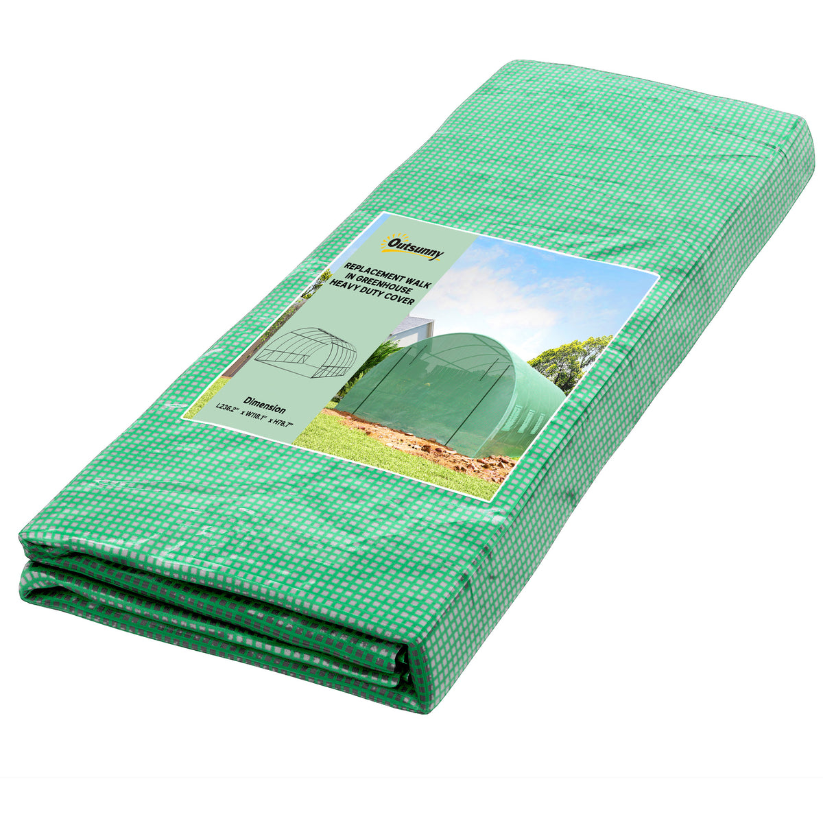 Plastic Greenhouse Cover Replacement, Heavy Duty Waterproof Tarp for Hoop House, Sheeting with 12 Windows, Door, Green