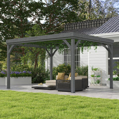10' x 12' Outdoor Wooden Pergola, Grape Vine Gazebo with Concrete Anchors for Garden, Patio, Backyard, Deck, Gray