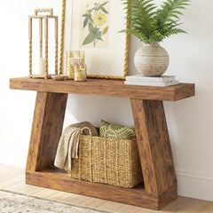 42" Farmhouse Console Table, 2-Tier Entryway Table with Storage for Hallway, Living Room, Behind Couch, Rustic Brown