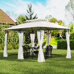 10' x 13' Double Roof Patio Gazebo, Outdoor Gazebo with Curtains, for Garden, Lawn, Backyard and Deck, Cream White