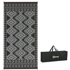 Reversible Outdoor Rug, Waterproof Plastic Straw with Carry Bag, 9' x 18', Black & Gray Rhombus Border