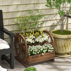 Wooden Wagon Planter Box, 3-Tier Raised Garden Bed, for Vegetables Flowers Herbs, 25" x 24" x 23"