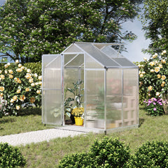 4' L x 6' W Walk-In Polycarbonate Greenhouse with Roof Vent for Ventilation & Rain Gutter for Winter