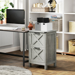 Vertical File Cabinet with 2 Drawers, Rustic Farmhouse Office Storage Cabinet for A4, Letter Size, Distressed Light Gray