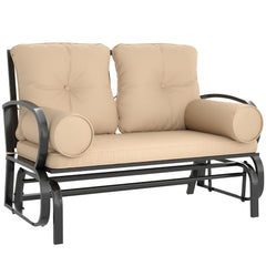 Swing Glider Rocking Chair, Double Patio Bench, 2 Person Loveseat with Steel Frame, Cushions, Pillow Armrests, Khaki