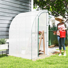 5' x 4' x 7' Outdoor Lean to Greenhouse, Walk-In Green House Plant Nursery with Roll-up Window, PE Cover, White