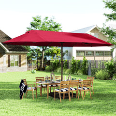 Patio Umbrella 15' Steel Rectangular Outdoor Double Sided Market with base, Sun Protection & Easy Crank for Deck Pool Patio, Wine Red