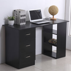 47" Home Office Computer Desk Bookcase Combo, Writing Table Workstation with 3 Drawer and Storage Shelf - Black