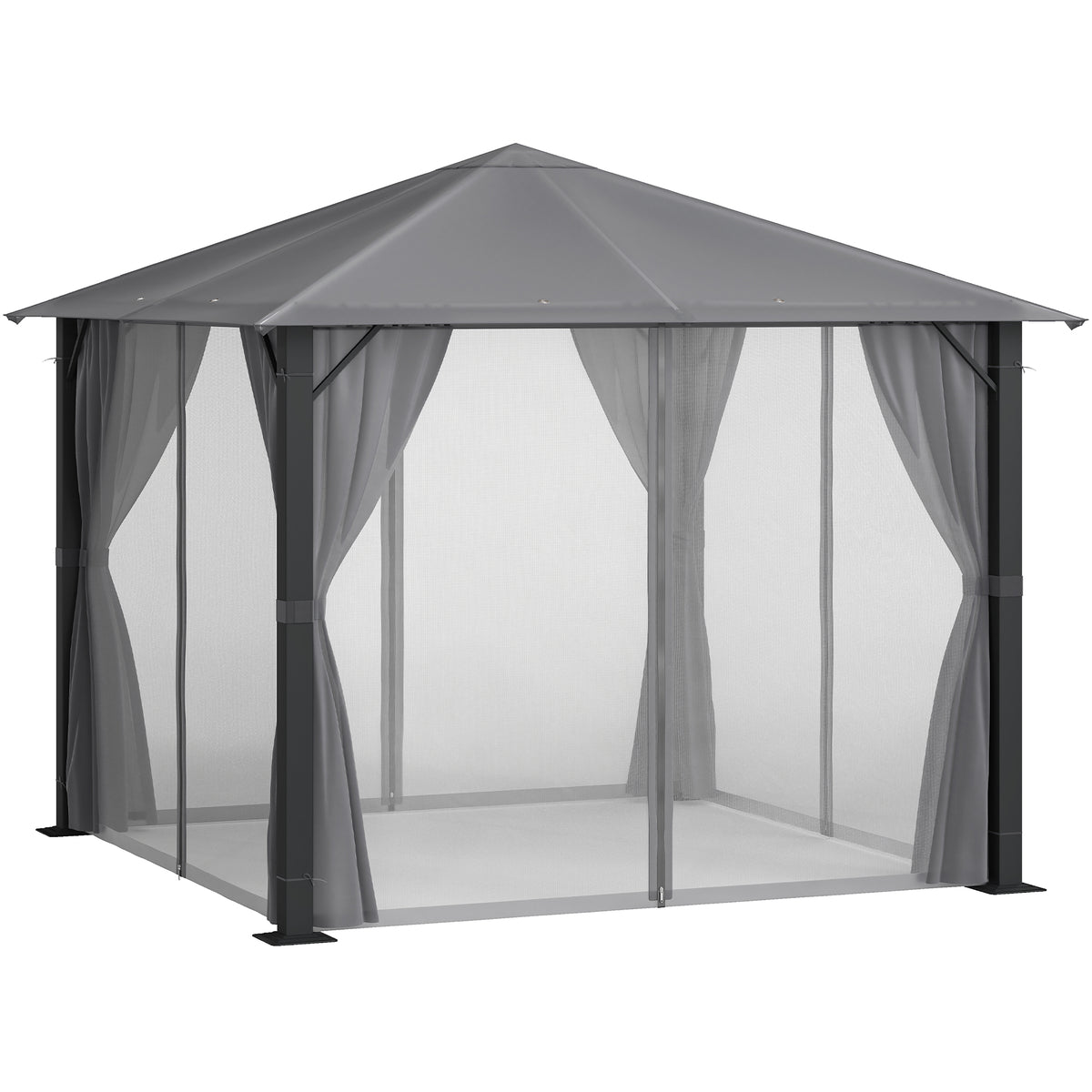 10' x 10' Patio Gazebo, Outdoor Gazebo Canopy Shelter with Netting & Curtains, Vented Roof, for Garden, Lawn, Backyard and Deck, Black